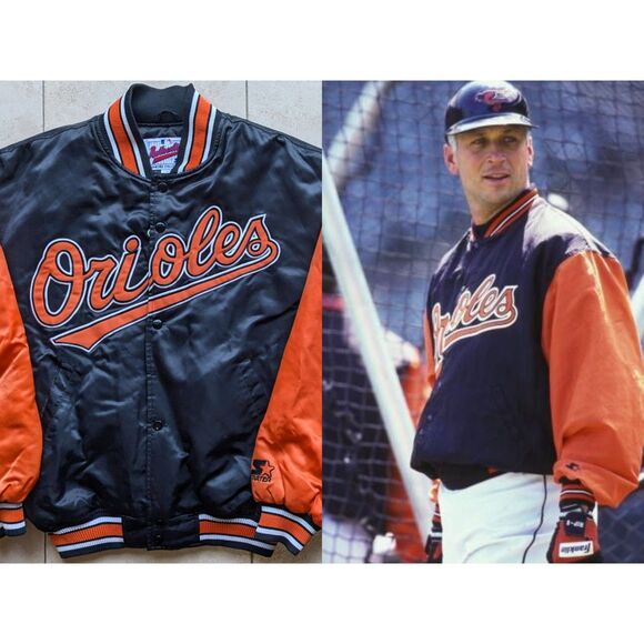 Baltimore Orioles 90s STARTER satin bomber Diamond jacket M black orange MLB vtg